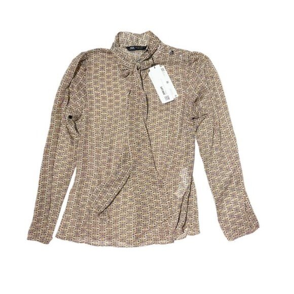 New ZARA WOMEN'S PRINTED SHIRT WITH TIE - Picture 9 of 9